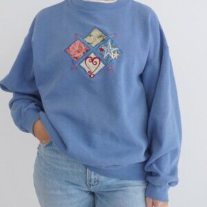 Vintage M&C Sportswear Blue w Daisy Dove Heart Star Crewneck Sweater Xl